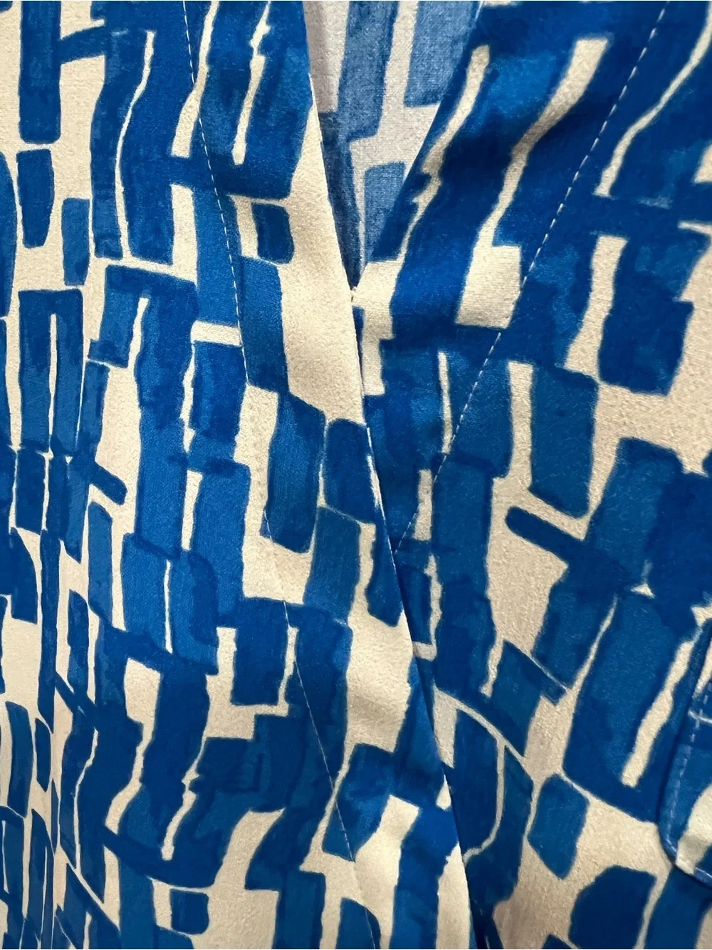 Nine West Cap Sleeve Blouse Crossover White Bright Blue Abstract Print Size XL